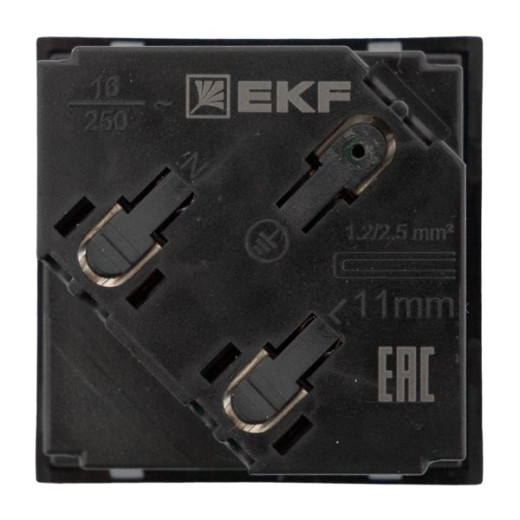 Розетка 45x45 с зазем. 45 градусов, быстрозажимные клеммы, черная, матовая EKF