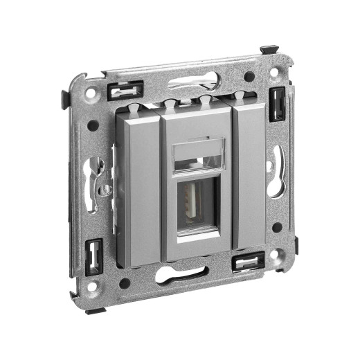 USB 2.0 розетка одинарная в стену, тип А-А, Avanti, закаленная сталь