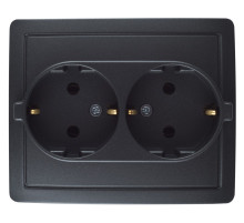 Simon 15 Графит Розетка двойная с заземлением 2х2Р+Е без шторок, винт.зажим,16А, 250В