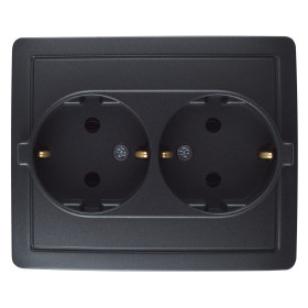 Simon 15 Графит Розетка двойная с заземлением 2х2Р+Е без шторок, винт.зажим,16А, 250В