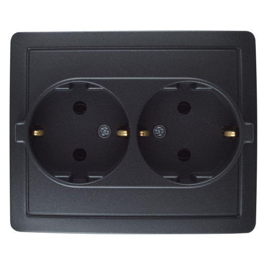Розетка двойная с заземлением 2х2Р+Е без шторок, винт.зажим,16А, 250В, графит