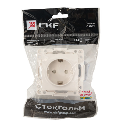 Стокгольм Механизм Розетки 1-местной с/з 16А автоматические клеммы белый с защ. штор. EKF PROxima