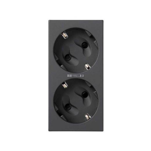 Розетка дв. 2P+E Schuko, шторки, индикатор, 16А 250В, клеммы: зажим+1Click, 50х100мм, 500 CIMA, граф