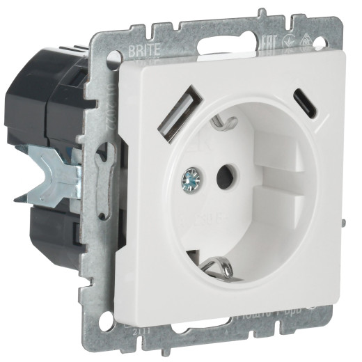 BRITE Роз. с з/к/ш 16А с USB A+C 18Вт РЮш11-1-БрБ бел. IEK