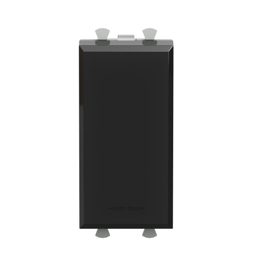 Выключатель двухполюсный одноклавишный модульный, Avanti, черный квадрат, 1 модуль