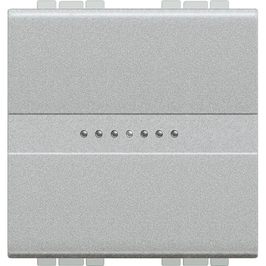 Livinglight. Переключатель аксиальный одноклавишный 10А 250В. Автоматические клеммы. 2 модуля. Цвет Алюминий