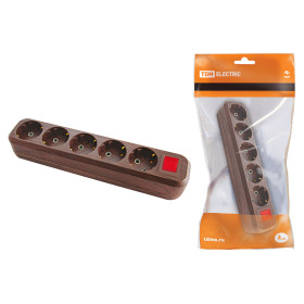 TDM Колодка розеточная 5 гнезд 2П+3 с выключателем16А 250В 