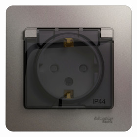 Systeme Electric Glossa Платина Розетка с/з со шторками с крышкой IP44 (в сборе)