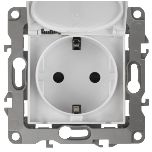 Розетка ЭРА Серия 12 12-2103-01 с заземлением 2P+E Schuko со шторками с крышкой 16A-250В IP20 белый