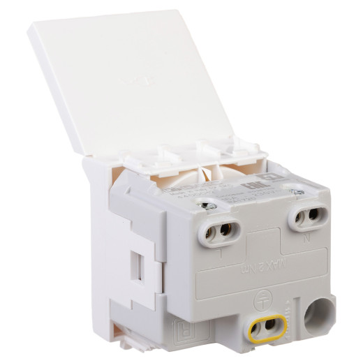 Розетка с крышкой модульная, 2P+E, с з/ш, Avanti, белое облако, 2 модуля