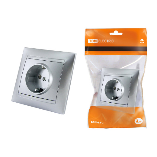 Розетка 2П+З 16А 250В с защ. шт. серебр. металлик 