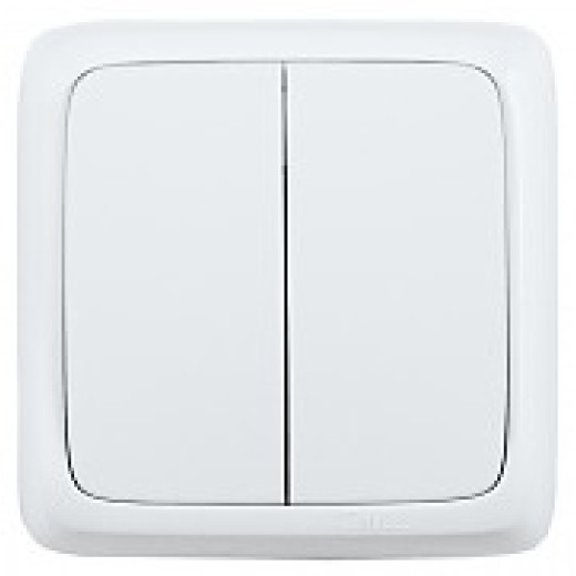 ВА10-153 Выключатель открытой установки, двухклавишный, с изолирующей пластиной, цвет белый