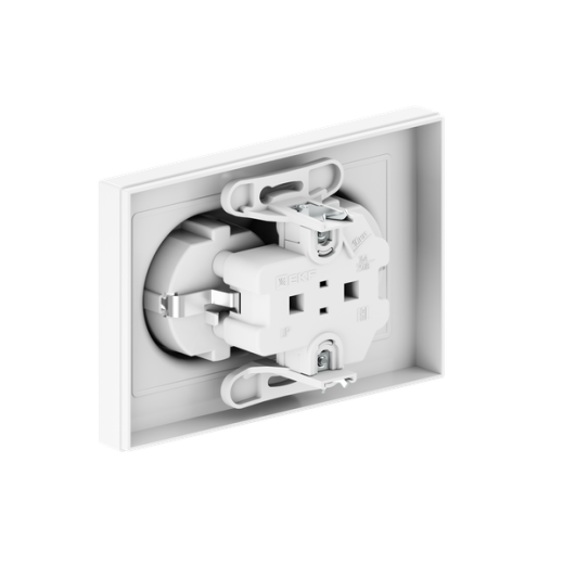 Механизм розетки двойной, 16А, с заземлением, без шторок, с рамкой, белый Эпика EKF