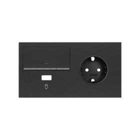 Simon 100 Черный матовый Кит 2 поста, фронт. Накладка на 1 розетку Schuko (справа) + 1 з/у USB SC + 1 клавиша светорегулятора