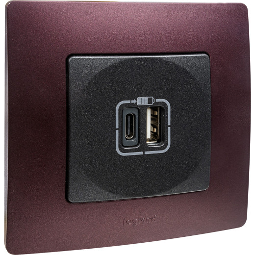 Зарядное устройство USB тип А / тип С - Legrand Etika - 3000мА 15Вт - антрацит