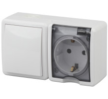 ЭРА Блок розетка с выключателем Эксперт 11-7401-01 IP54 16A-10AX-250В ОУ белый