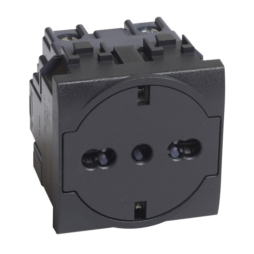 LIVINGLIGHT. Розетка 2К+З 16А 250В, немецкого/итальянского стандартов,с плоской лицевой панелью. Цвет Антрацит