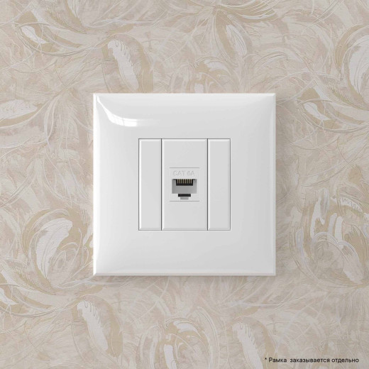 Компьютерная розетка RJ-45 без шторки в стену, кат.6A одинарная, Avanti, белое облако