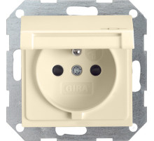 Gira S-55 Крем глянц Розетка с заземляющим штифтом, с затвором (shutter) и символом  и крышкой