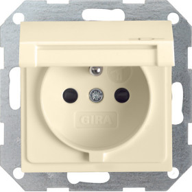 Gira S-55 Крем глянц Розетка с заземляющим штифтом, с затвором (shutter) и символом  и крышкой