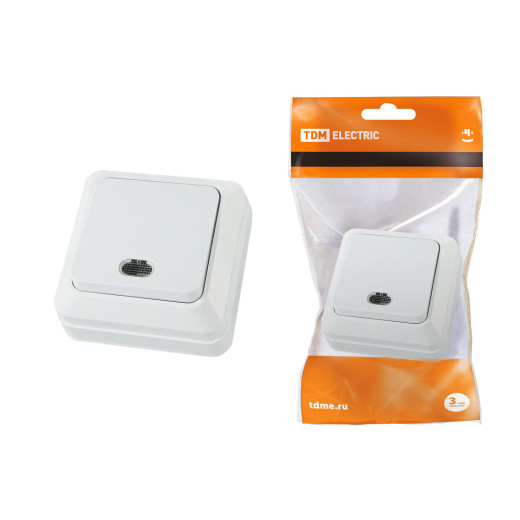 Выключатель 1-кл. открытой установки с подсветкой IP20 10А, белый 