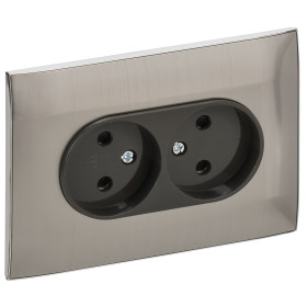 IEK SKANDY Никель Розетка 2-ая б/з с защитными шторками 10А в сборе SK-R09N