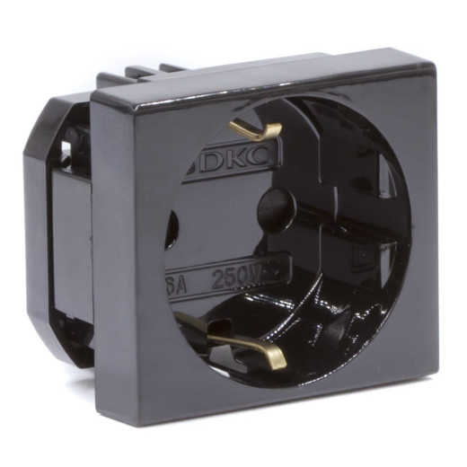 Розетка силовая 2Р+Е, со шторками, Viva, 2 мод., цвет черный