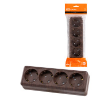 TDM Розетка 4-х местная горизонтальная 2П+3 открытой установки IP20 16A с з/ш бук 