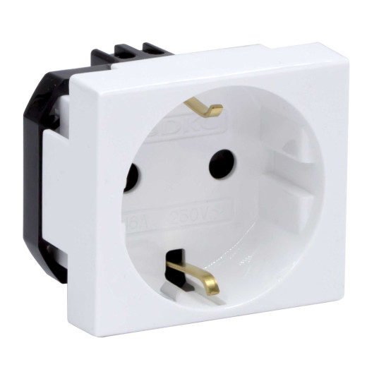 Розетка силовая 2Р+Е, со шторками, Viva, 2 мод., цвет белый