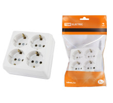 TDM Розетка четырехместная 2П+3 открытой установки IP20 16A белая 
