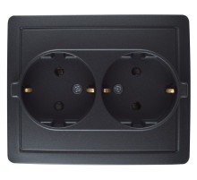 Simon 15 Графит Розетка двойная с заземлением 2х2Р+Е, с защитными шторками,винт.зажим,16А, 250В