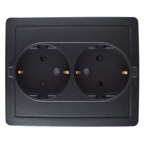 Simon 15 Графит Розетка двойная с заземлением 2х2Р+Е, с защитными шторками,винт.зажим,16А, 250В
