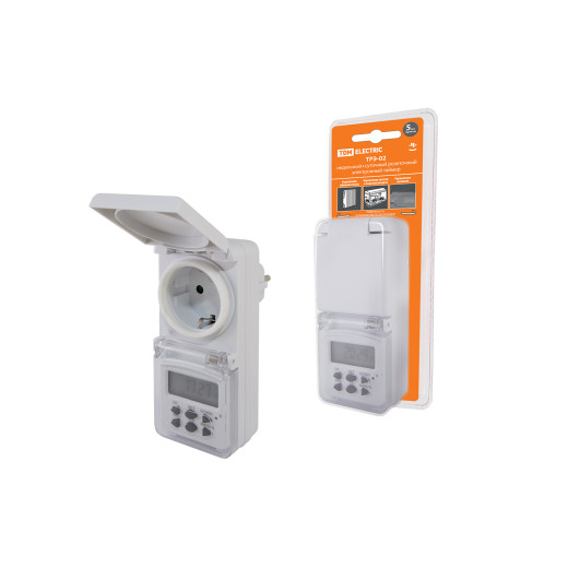 Таймер розеточный ТРЭ-02-1мин/7дн-10on/off-8А-IP44 (недельный, защита от влаги) TDM