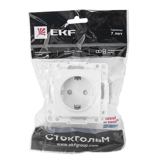 Стокгольм Механизм Розетки 1-местной с/з 16А автоматические клеммы белый с защ. штор. EKF PROxima