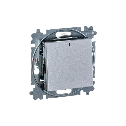 Переключатель одноклавишный с подсветкой ABB Levit ориентационная серебро / дымчатый чёрный