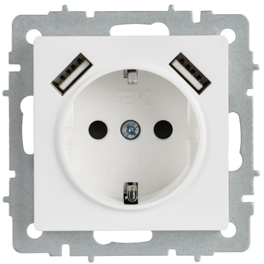 BRITE Роз. с з/к/ш 16А с USB A+A 3,1А РЮш10-2-БрАБ а/б IEK