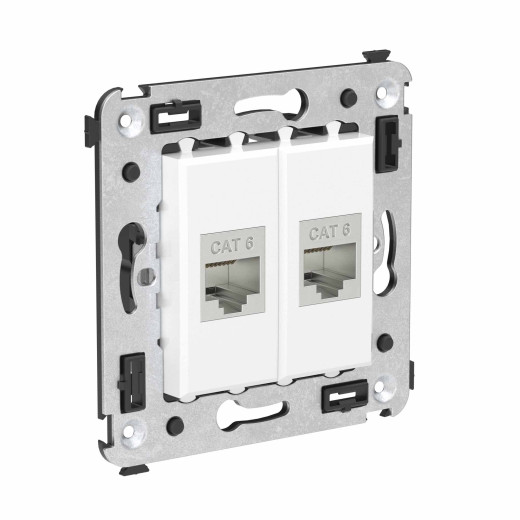 Компьютерная розетка RJ-45 без шторки в стену, кат.6 двойная экранированная, Avanti, белое облако