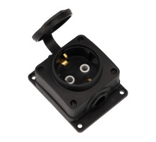 REXANT Розетка (колодка) влагозащищенная с крышкой 1 гнездо COMPACT, с/3, 16А, IP54, каучук, черная.