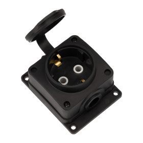 REXANT Розетка (колодка) влагозащищенная с крышкой 1 гнездо COMPACT, с/3, 16А, IP54, каучук, черная.