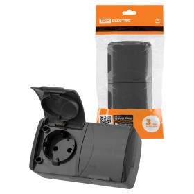 TDM Розетка двойная 2П+3 открытой установки IP54 16А с крышкой серая 