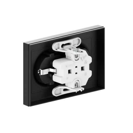 Механизм розетки двойной, 16А, с заземлением, без шторок, с рамкой, чёрный Эпика EKF