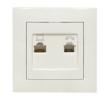 EKF PROxima Валенсия розетка RJ-45+RJ11 2-местная белая.