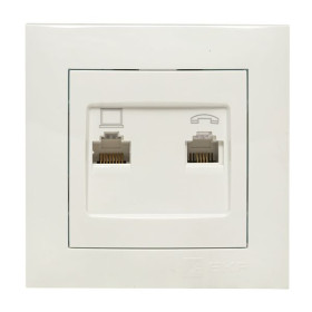EKF PROxima Валенсия розетка RJ-45+RJ11 2-местная белая.