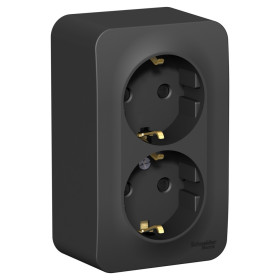 Systeme Electric Blanca наруж Антрацит Розетка 2-ая с/з со шторками., 16А, 250В