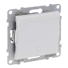 Legrand/Daccord SUNO Белый Выключатель без фиксации (кнопка) 6А 250В с подсветкой и держателем этикеток. Безвинтовые зажимы.