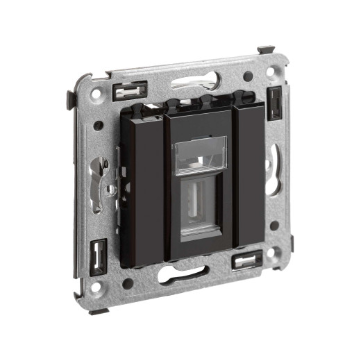 USB 2.0 розетка одинарная в стену, тип А-А, Avanti, черный квадрат