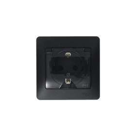 Systeme Electric Glossa Антрацит Розетка с/з со шторками с крышкой, 16А, IP44 (в сборе)