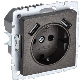 IEK BRITE BASE Темн.бронза Розетка с з/к/ш 16А с USB A+A 2,1А РЮш10-1-БрТБ