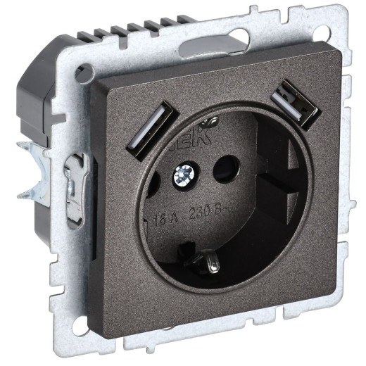 BRITE Роз. с з/к/ш 16А с USB A+A 2,1А РЮш10-1-БрТБ бр. IEK