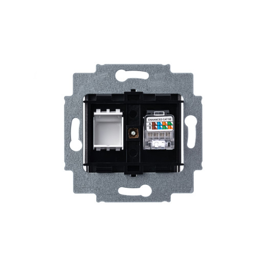 Розетка информационная ABB Levit RJ45 категория 5e и заглушка сталь